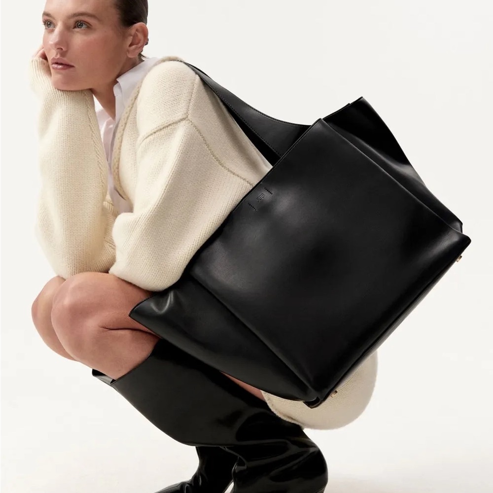 Elegant Black Leather Tote Bag from July